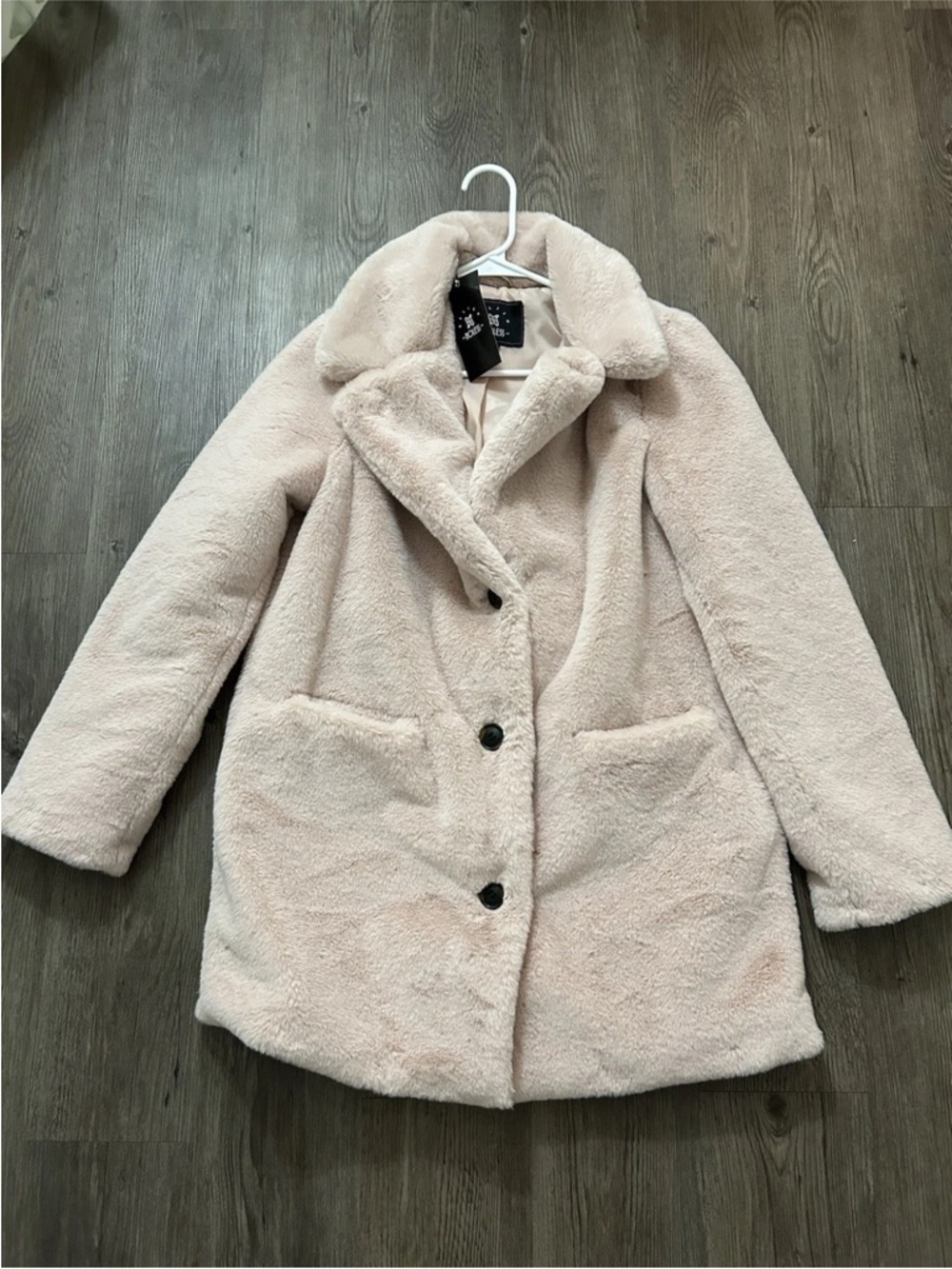 Women’s Pink Faux Fur Coat - Plush Button-Front Jacket